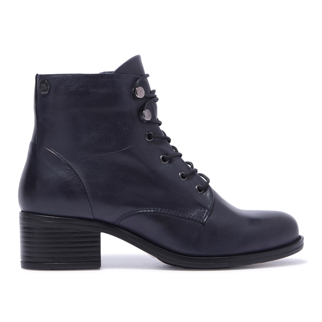 Ocean Navy Leather Ankle Boots