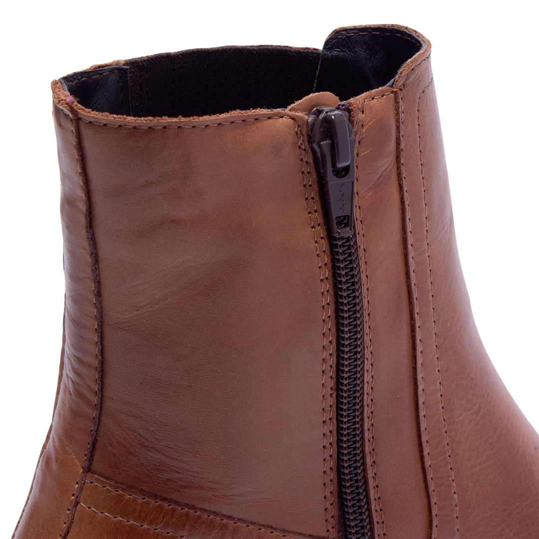 Trepani Tan Leather Ankle Boots