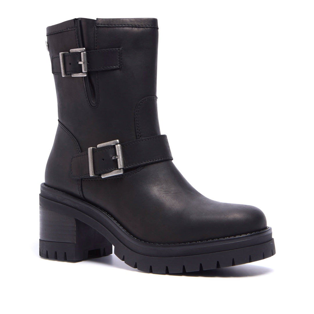 Buona Black Leather Ankle Boots