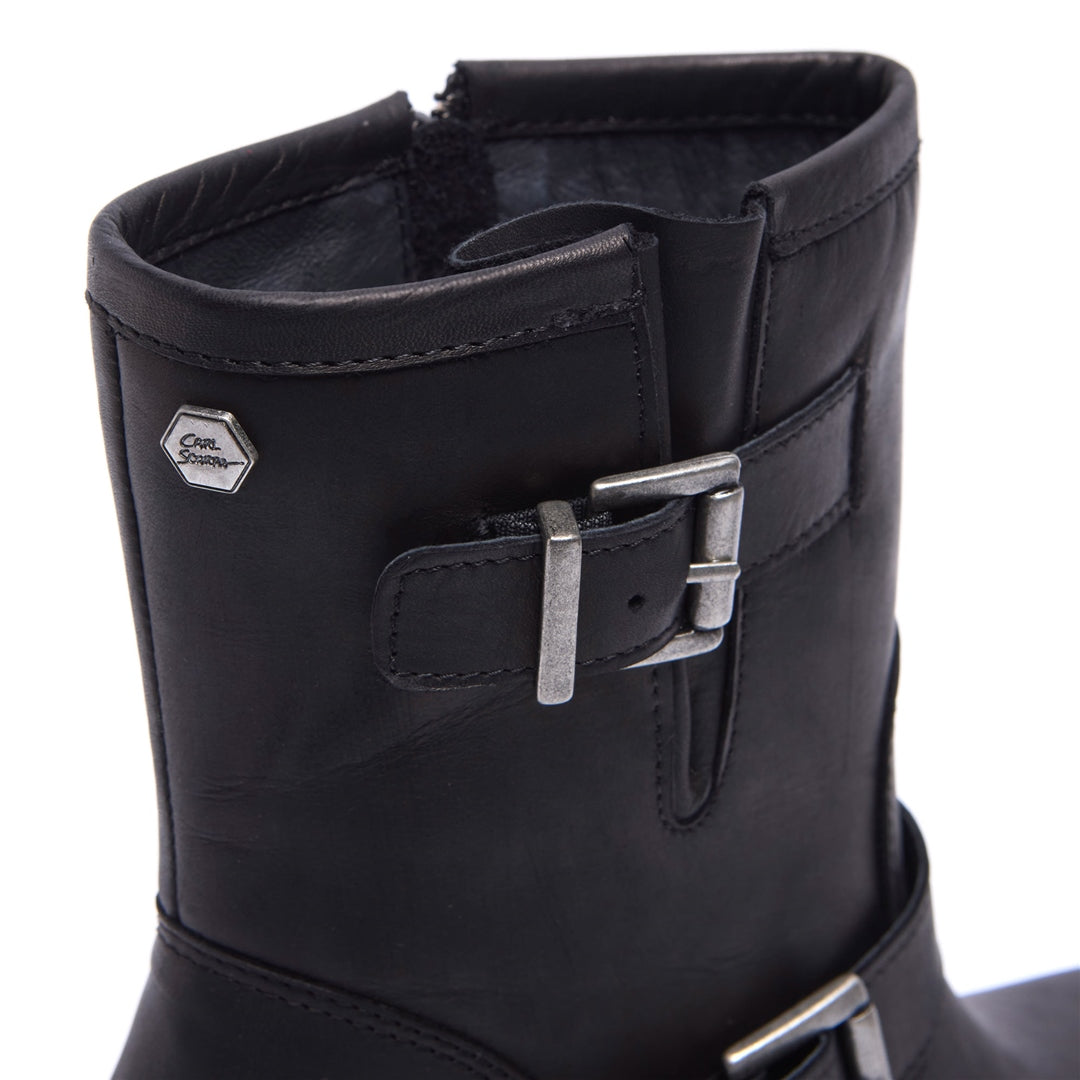 Buona Black Leather Ankle Boots