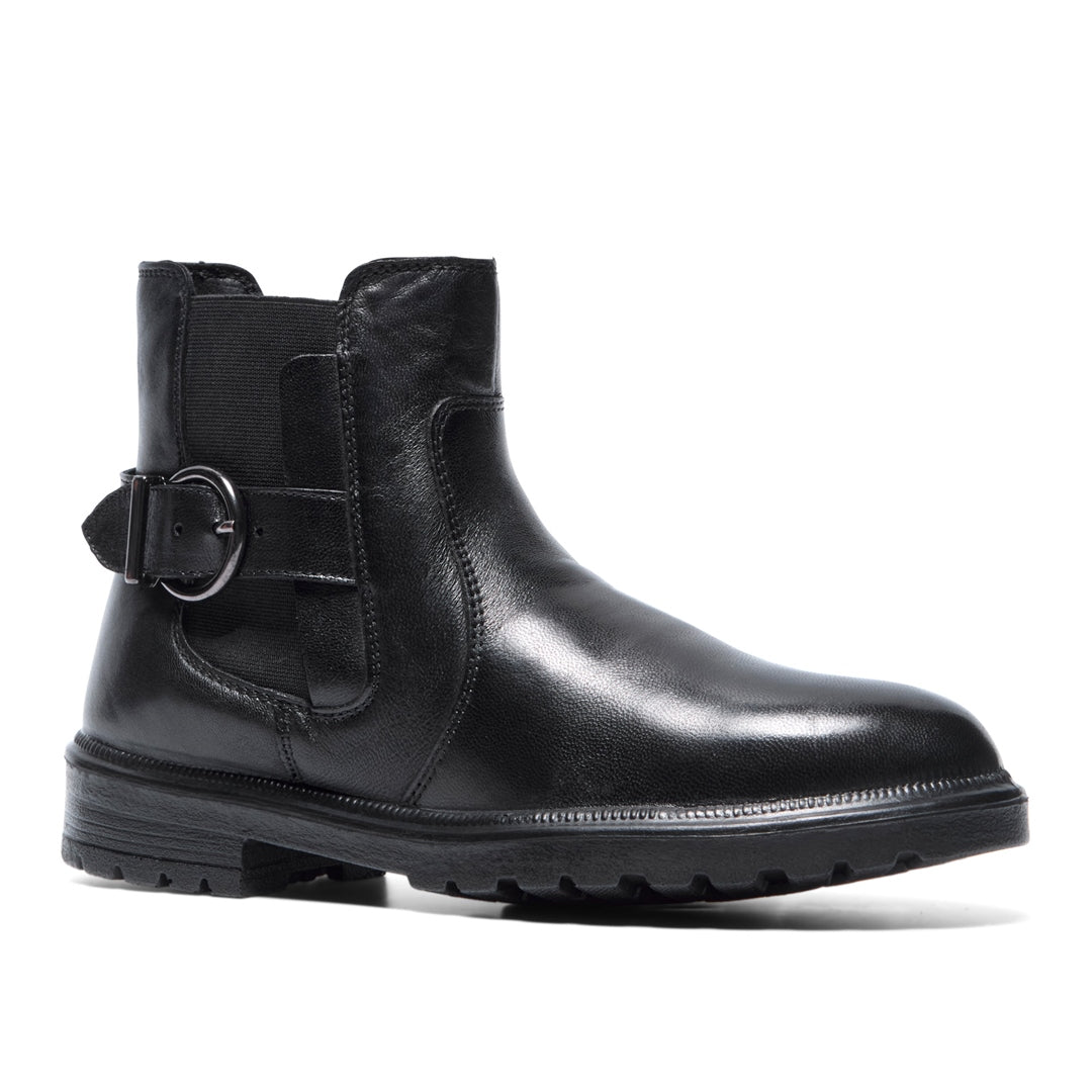 Vierra Black Leather Ankle Boots