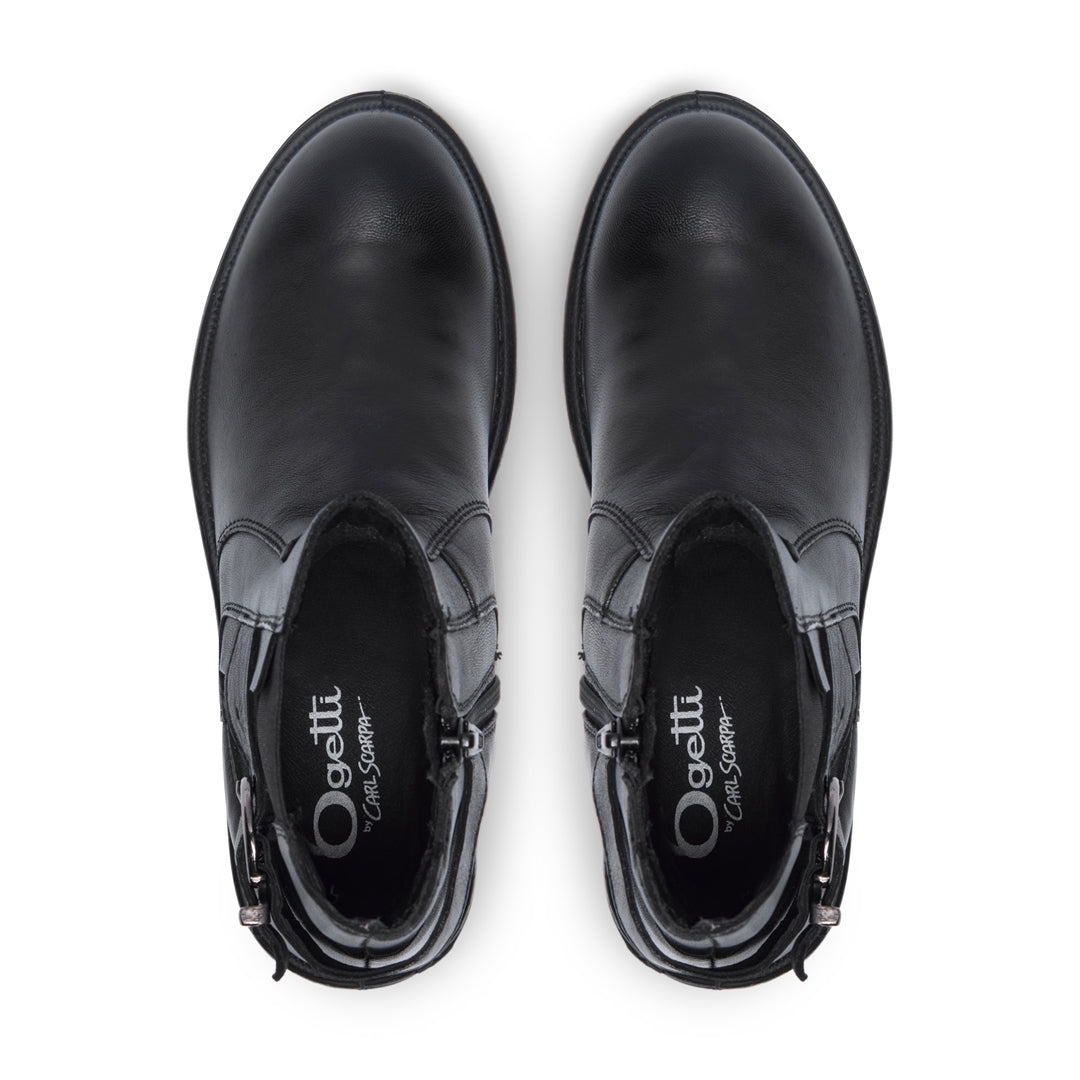 Vierra Black Leather Ankle Boots