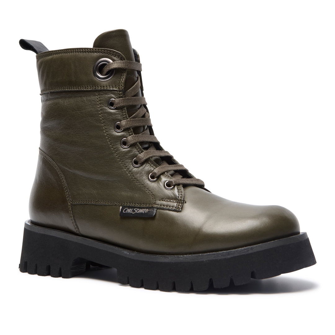 Rivello Green Leather Ankle Boots