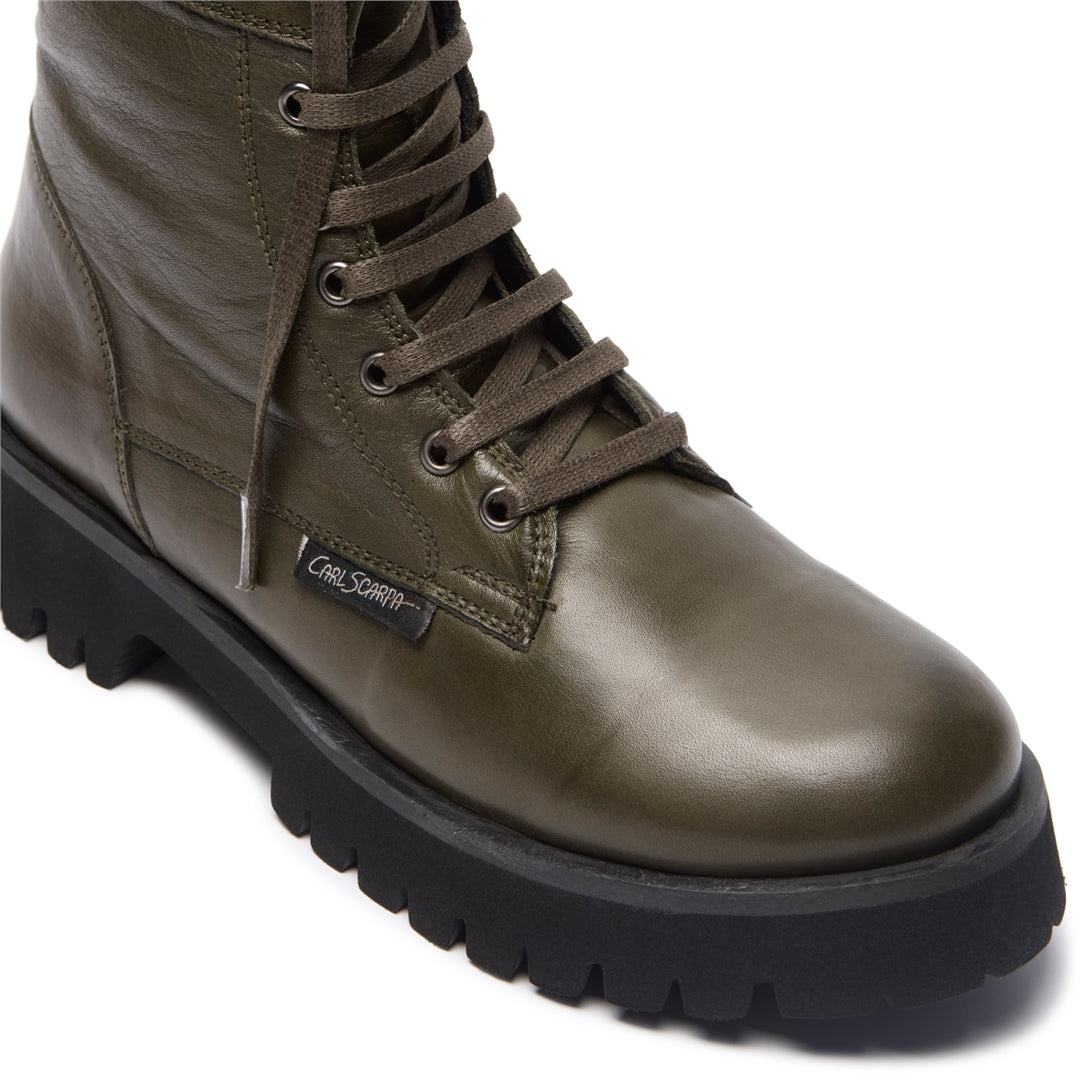 Rivello Green Leather Ankle Boots