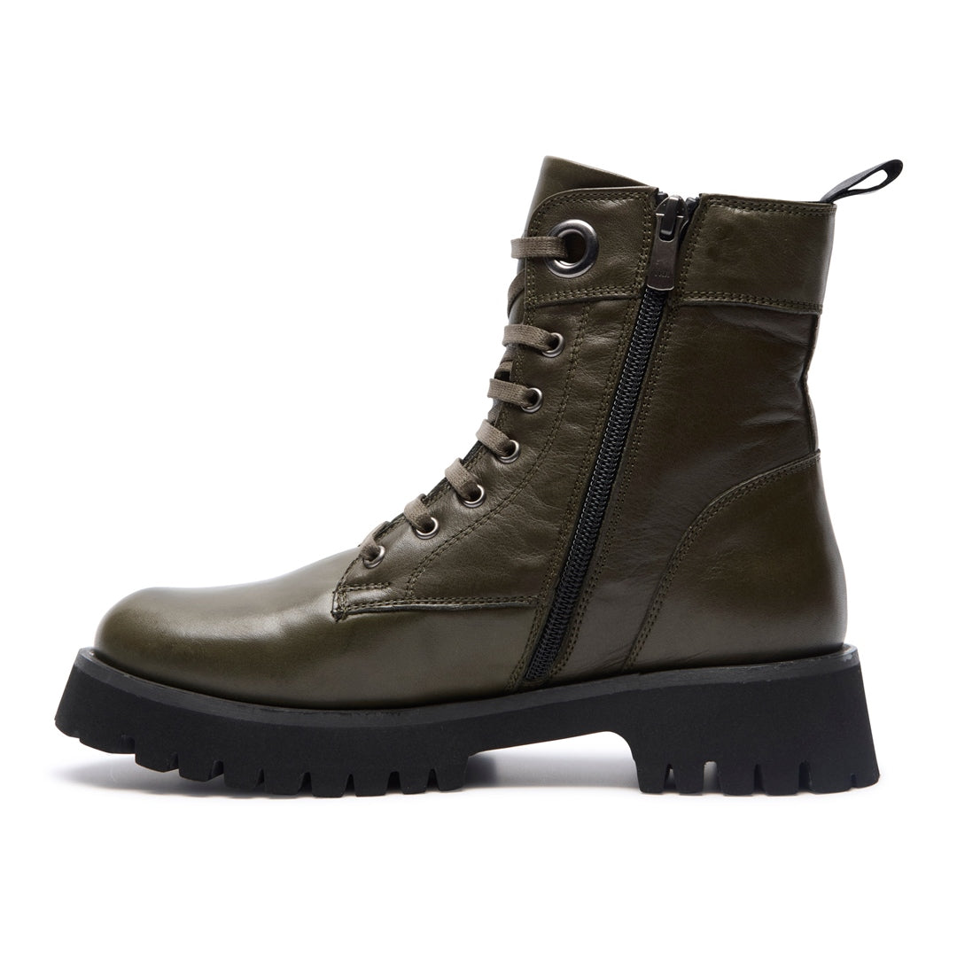 Rivello Green Leather Ankle Boots