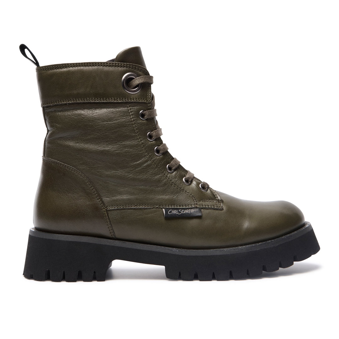 Rivello Green Leather Ankle Boots