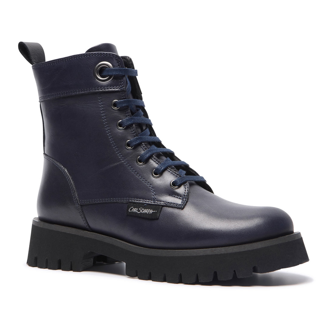 Rivello Navy Leather Ankle Boots