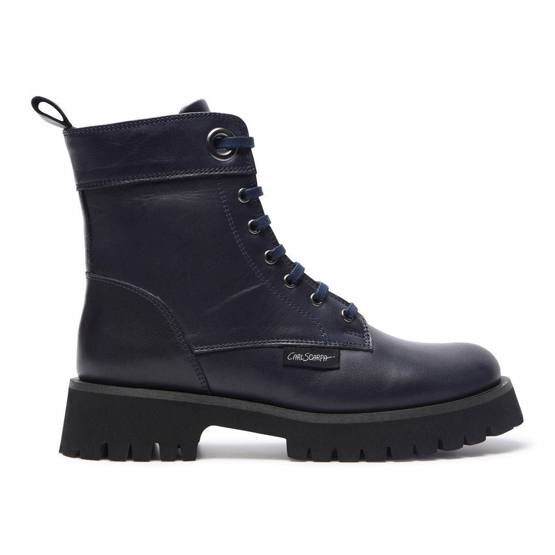 Rivello Navy Leather Ankle Boots