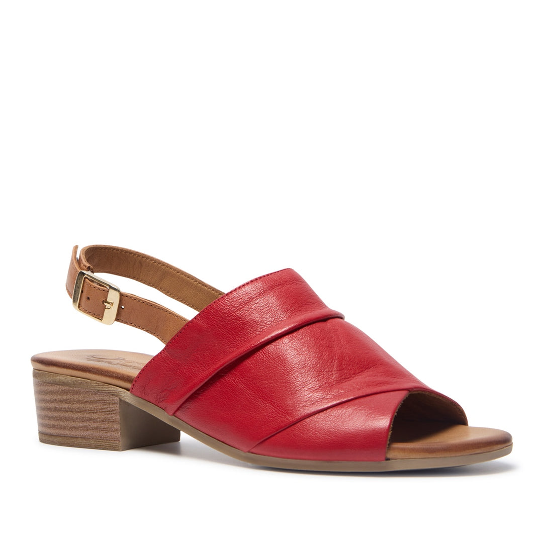 Arriba Tan/Red Leather Sandals