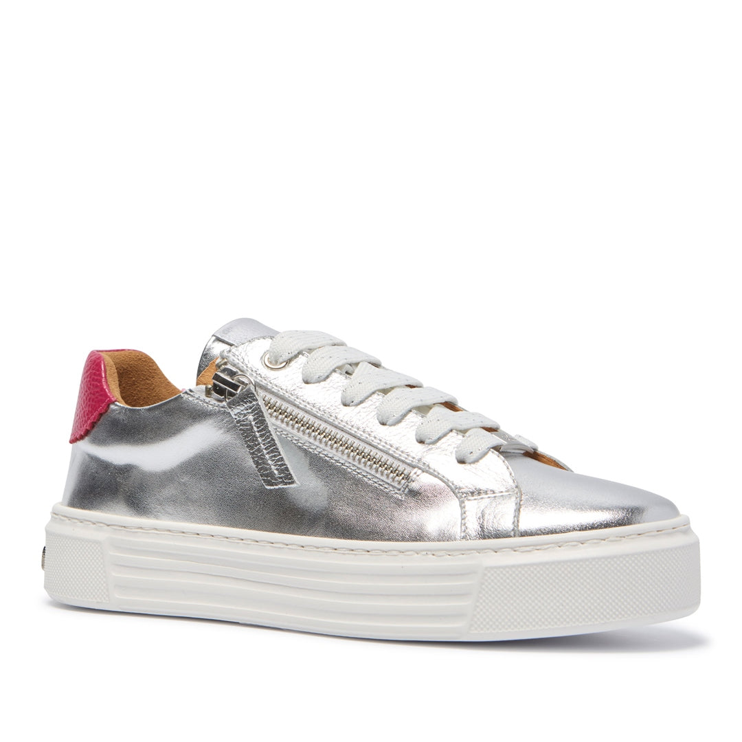 Monique Silver/Fuschia Leather Trainers