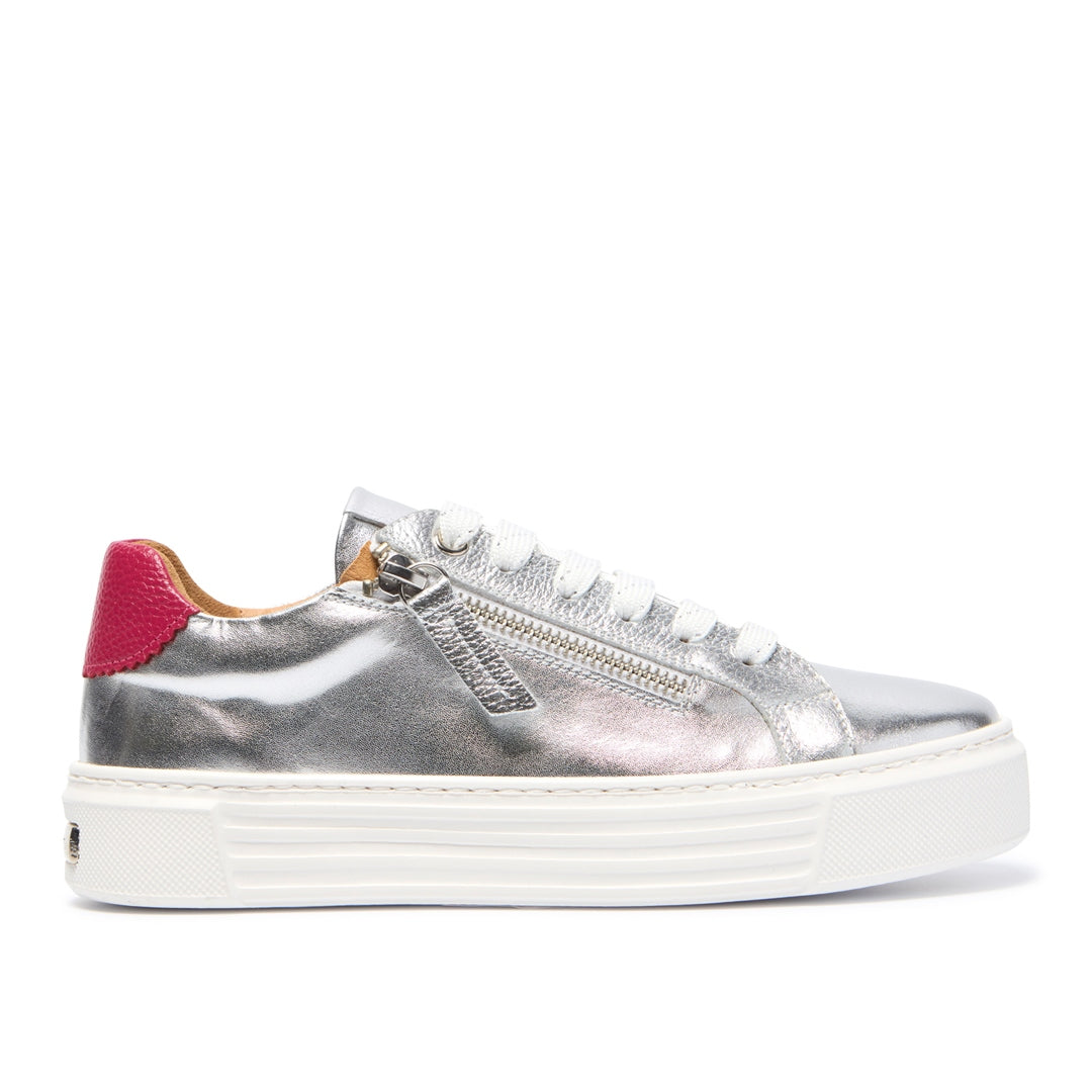 Monique Silver/Fuschia Leather Trainers