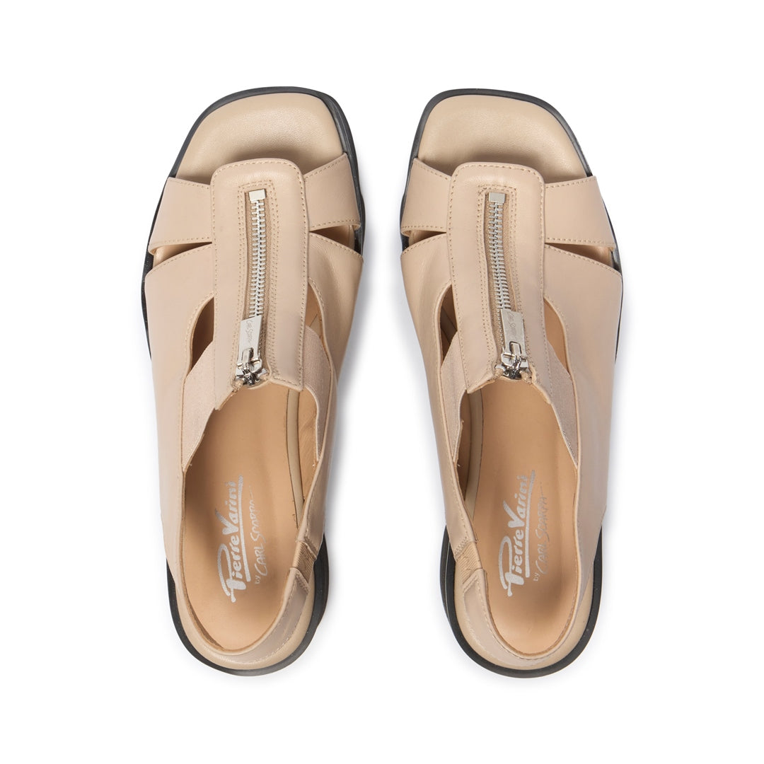 Pazoli Beige Leather Wavesole Sandals