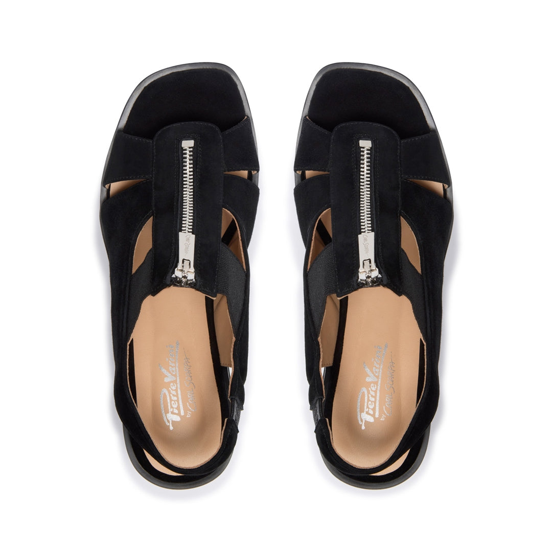 Pazoli Black Suede Wavesole Sandals
