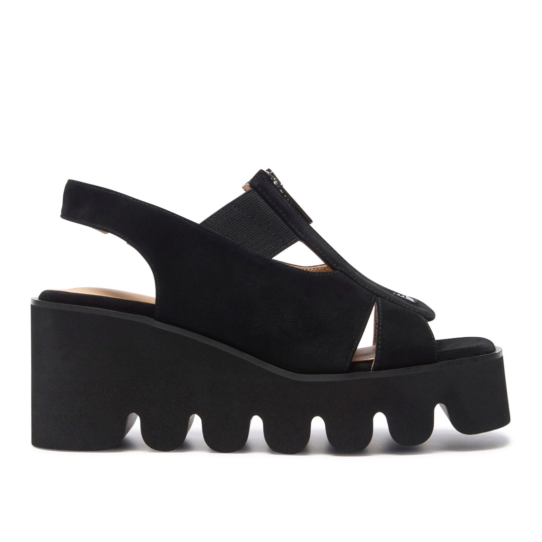 Pazoli Black Suede Wavesole Sandals