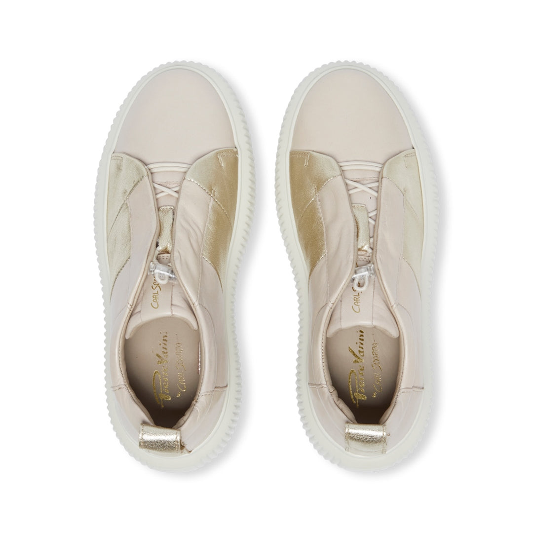Semplice Beige Gold Leather Trainers