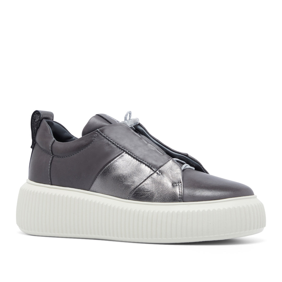 Semplice Grey Pewter Leather Trainers