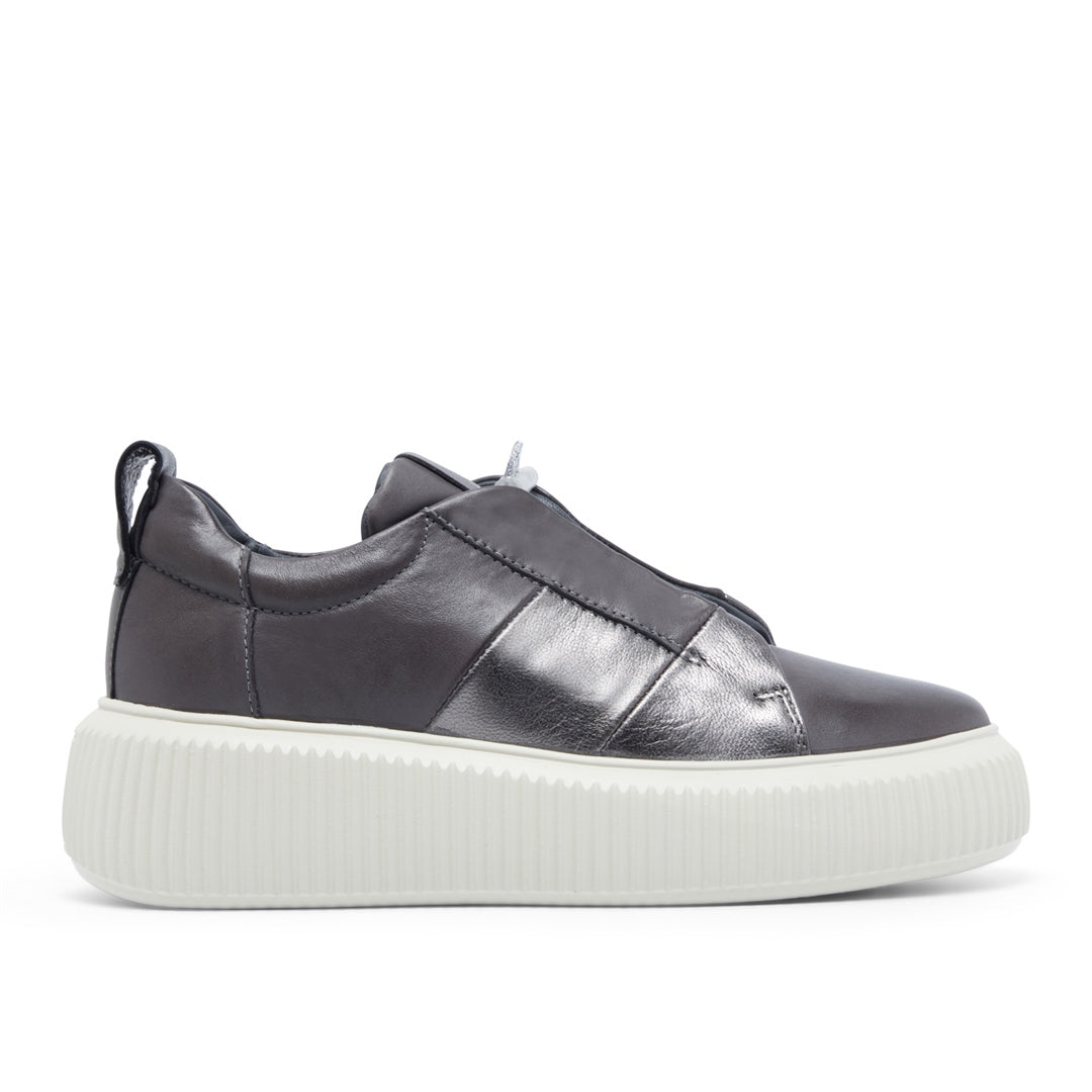 Semplice Grey Pewter Leather Trainers
