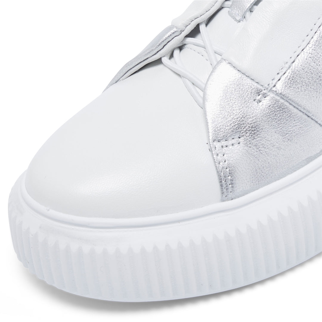 Semplice White Silver Leather Trainers