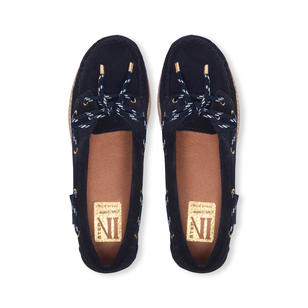 Cadorna Navy Leather Wedge Loafers