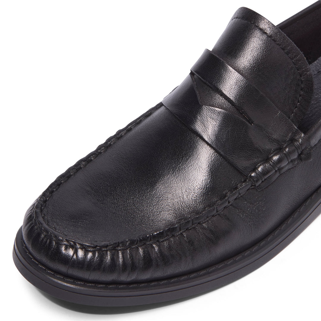 Centesimi Black Leather Penny Loafers