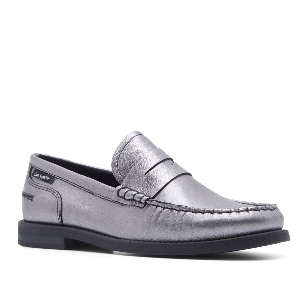 Centesimi Pewter Leather Loafers