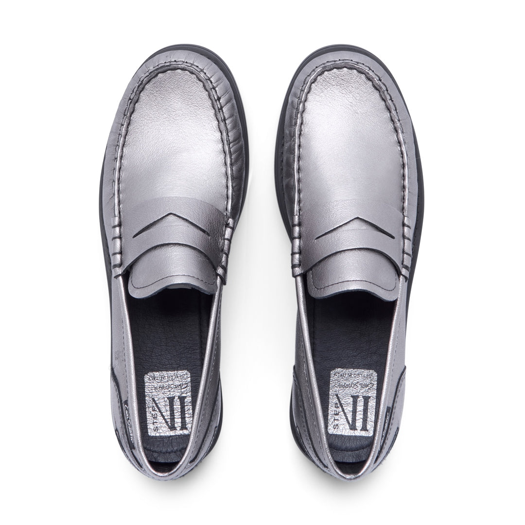 Centesimi Pewter Leather Loafers