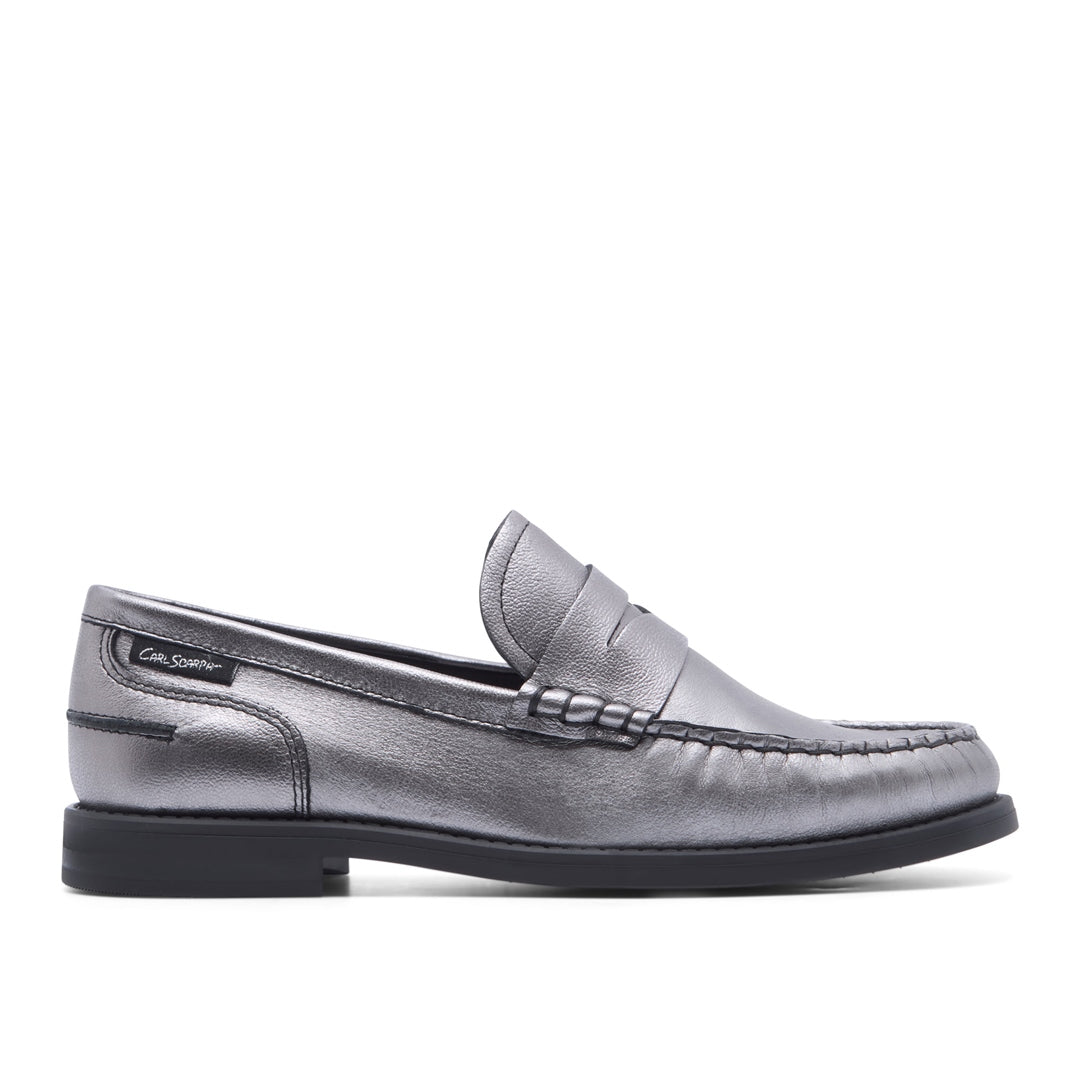 Centesimi Pewter Leather Loafers