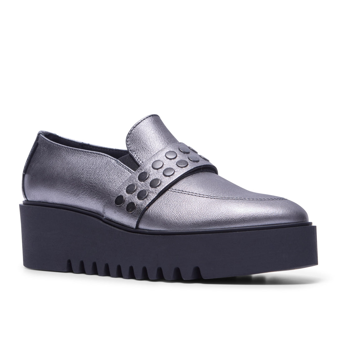 Corlita Pewter Leather Loafers
