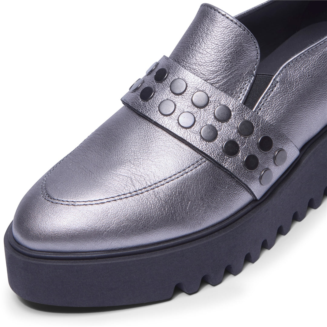 Corlita Pewter Leather Loafers