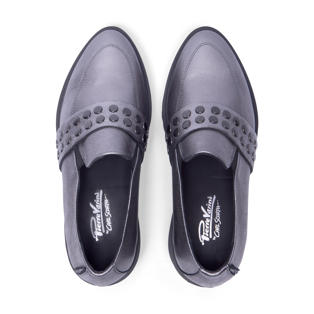 Corlita Pewter Leather Loafers