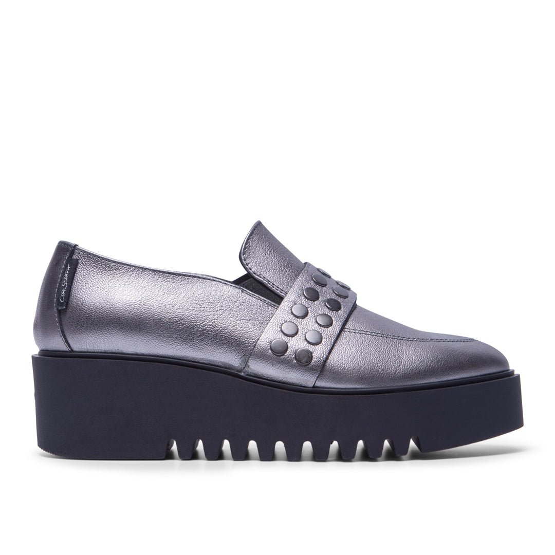 Corlita Pewter Leather Loafers