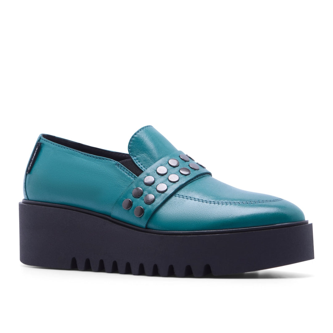 Corlita Teal Leather Loafers