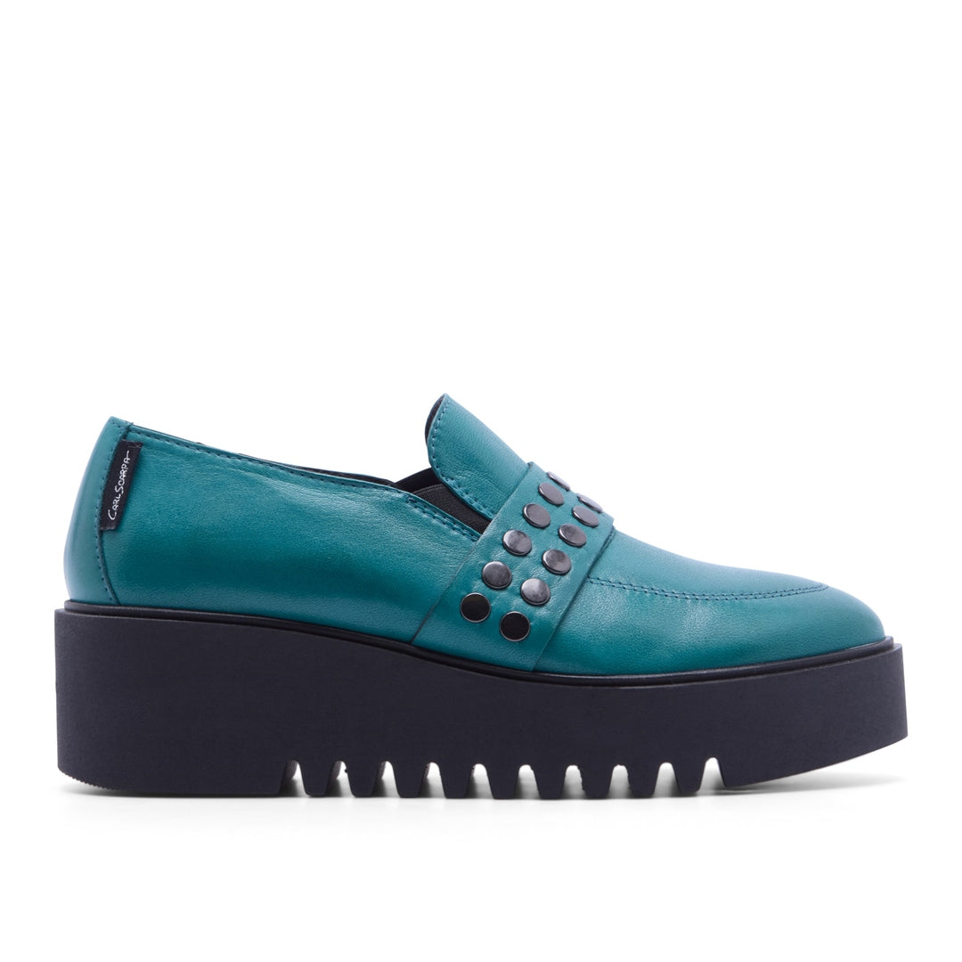 Corlita Teal Leather Loafers