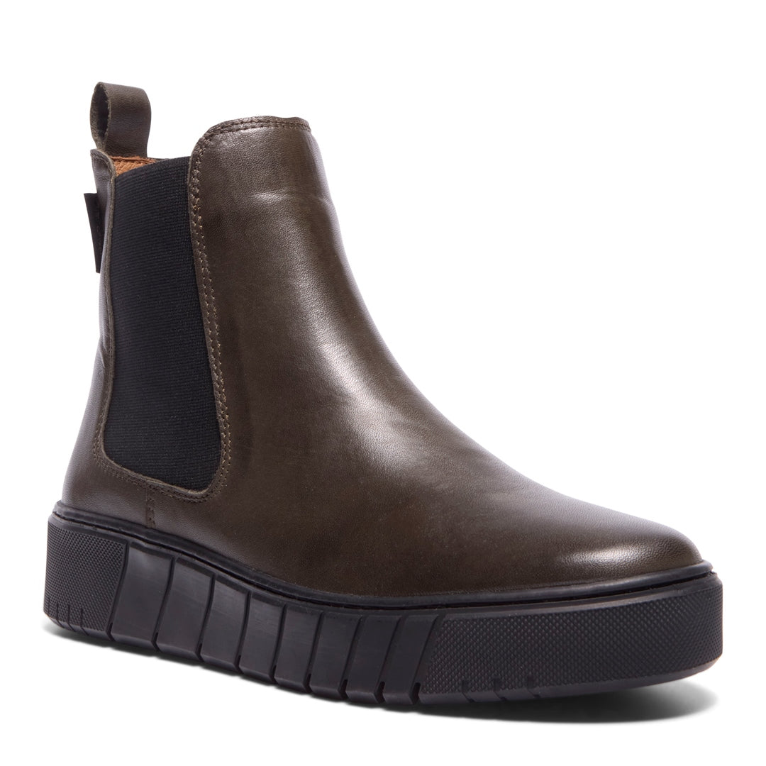 Cozzio Khaki Leather Ankle Boots