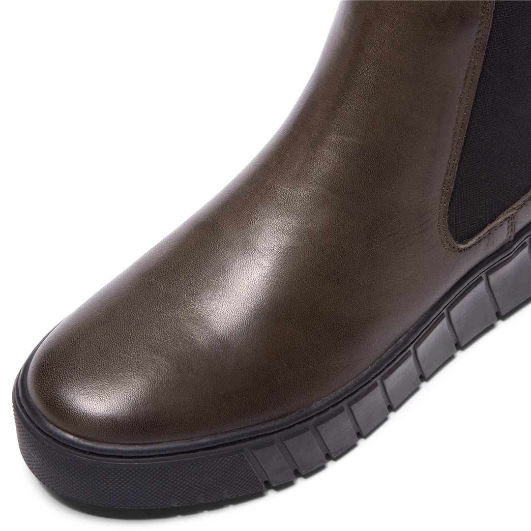 Cozzio Khaki Leather Ankle Boots