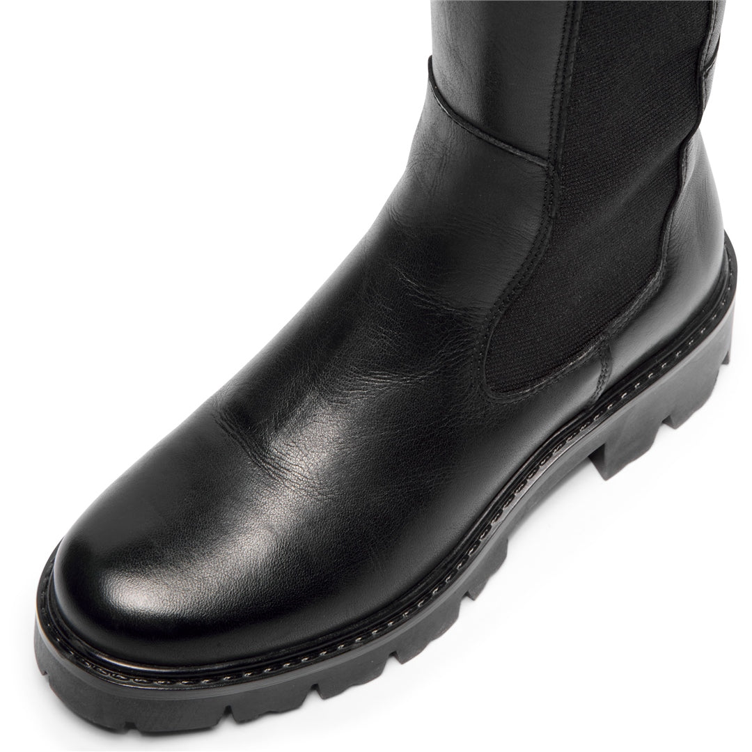 Diva Black Leather Knee High Boots