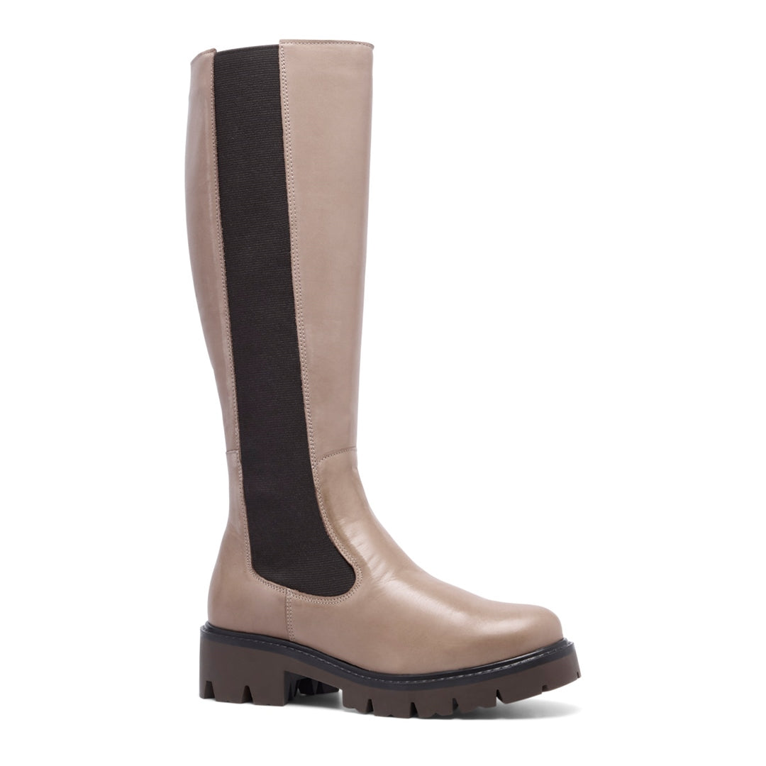 Diva Taupe Leather Knee High Boots