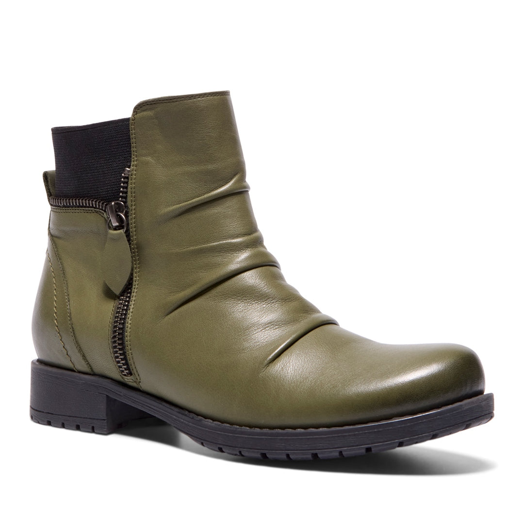 Nataria Khaki Leather Ankle Boots