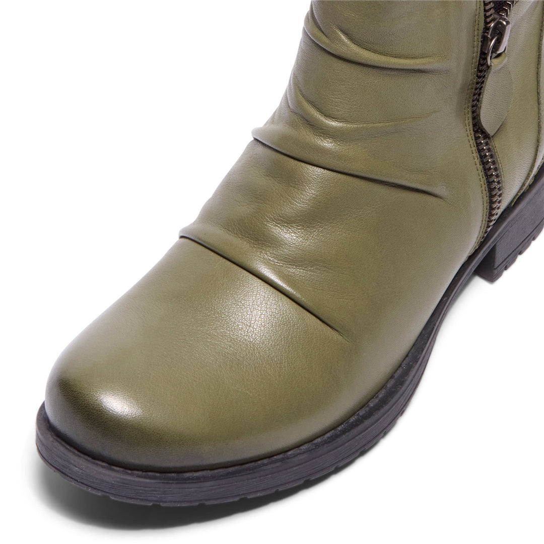 Nataria Khaki Leather Ankle Boots