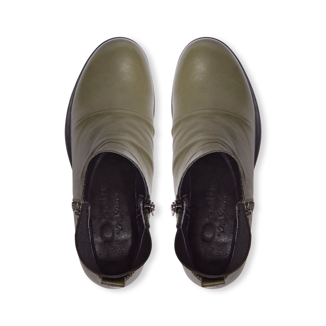Nataria Khaki Leather Ankle Boots