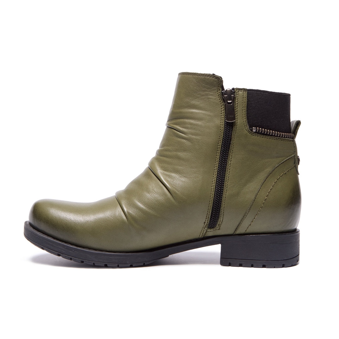 Nataria Khaki Leather Ankle Boots