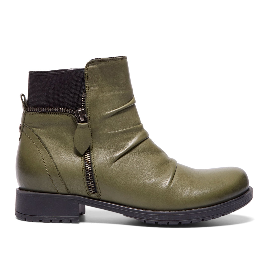 Nataria Khaki Leather Ankle Boots