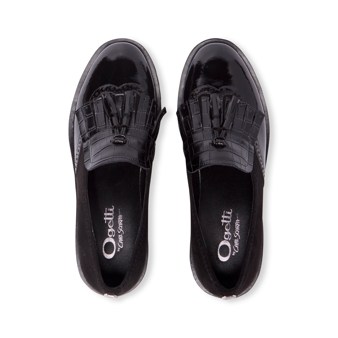 Otalia Black Suede Leather Loafers