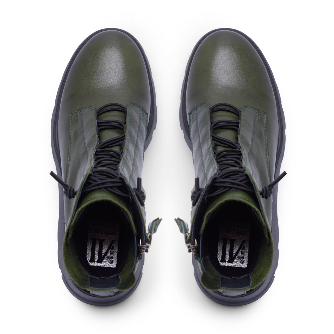 Prevale Green Leather Ankle Boots