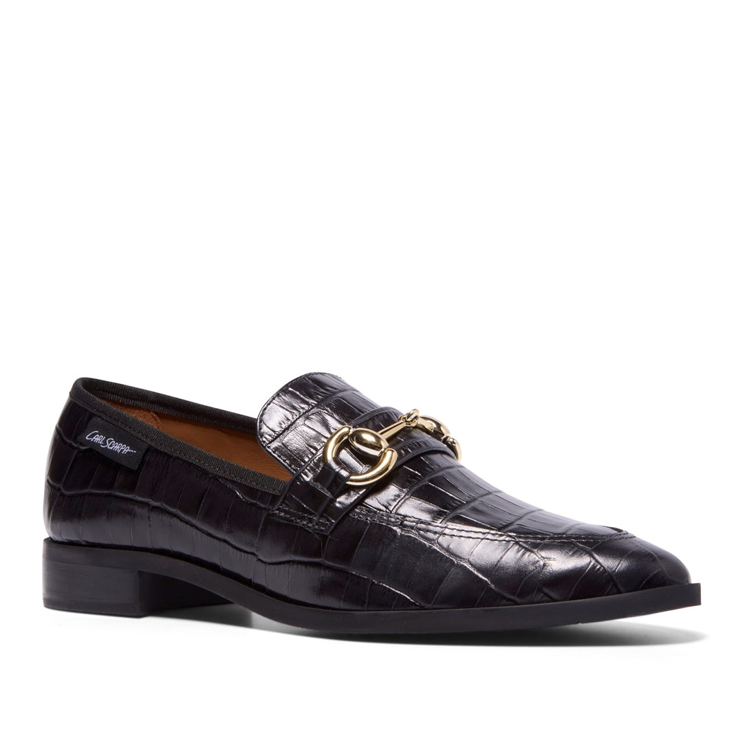 Sorenne Black Croc Patent Leather Loafers