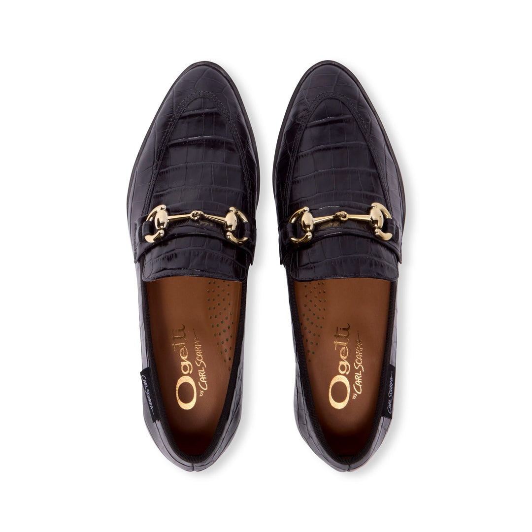 Sorenne Black Croc Patent Leather Loafers