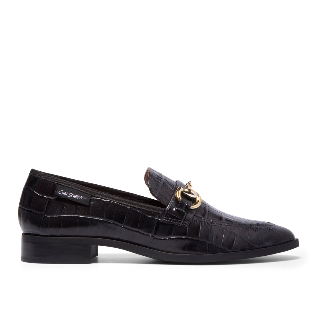 Sorenne Black Croc Patent Leather Loafers
