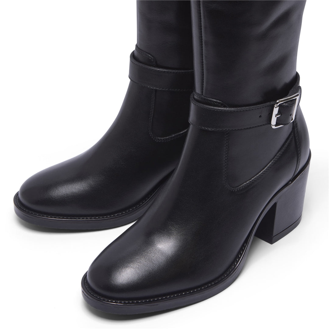 Sonita Black Leather Knee High Boots