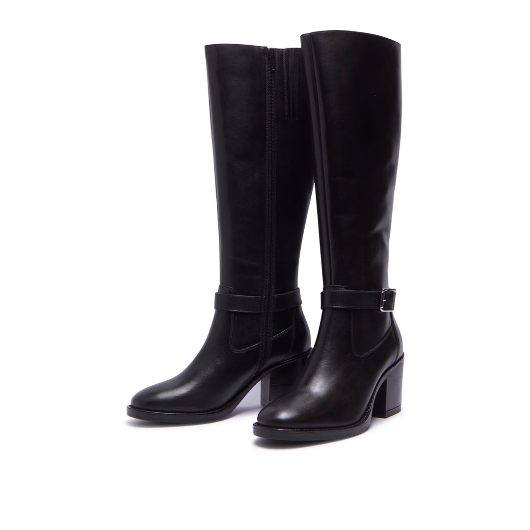 Sonita Black Leather Knee High Boots