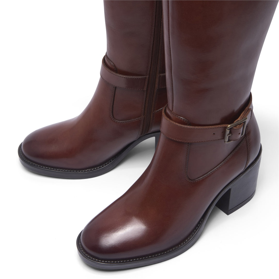 Sonita Tan Leather Knee High Boots
